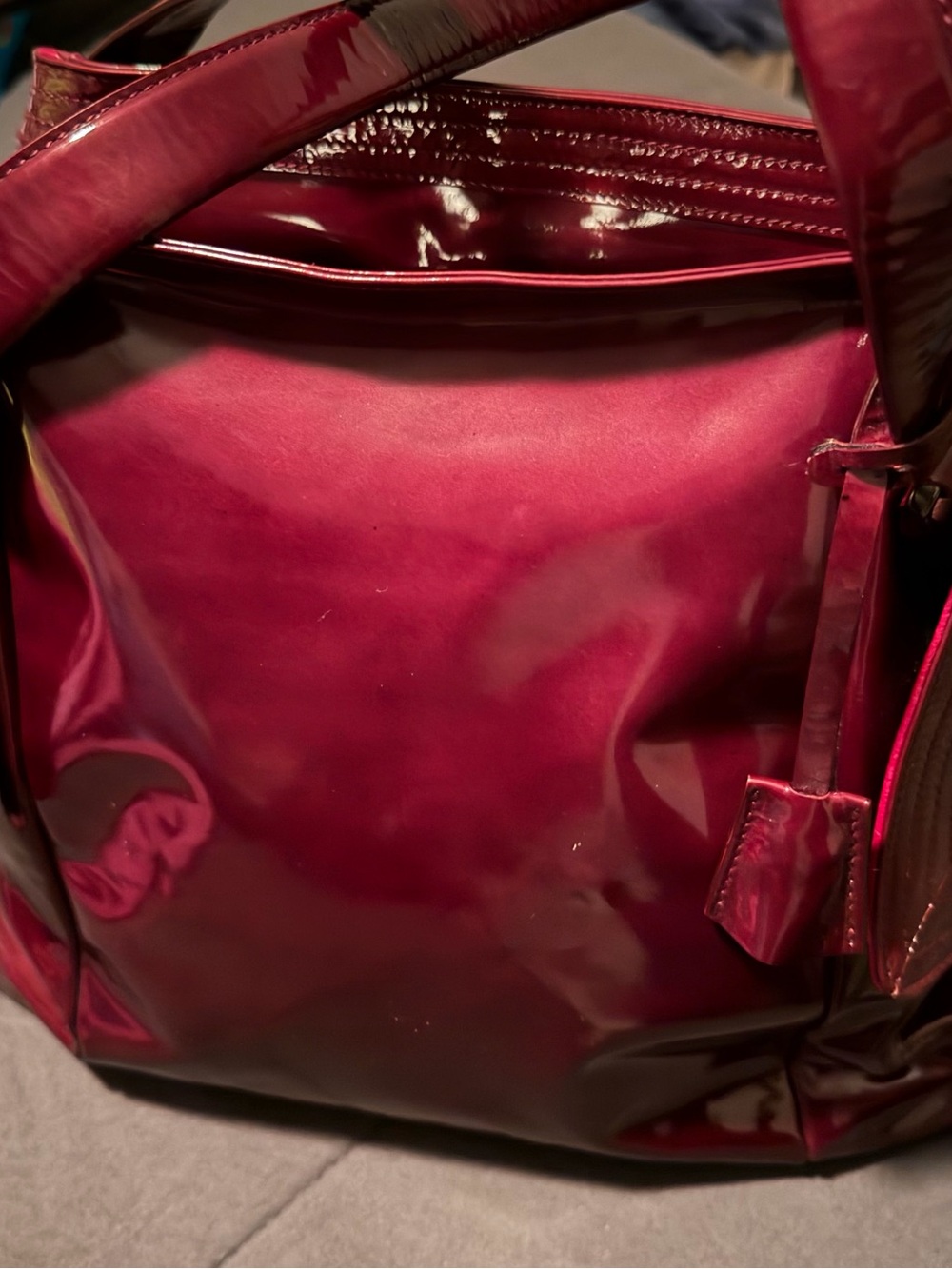 Salvatore Ferragamo Glossy Patent Tote in Berry